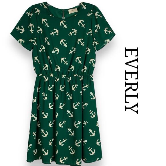 Everly Anchor Dress Green Elastic Waist Women’s Size Small - Picture 1 of 12